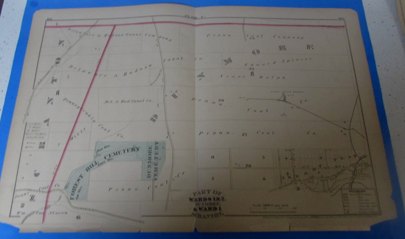 ORIGINAL 1877 DUNMORE (WARDS 1&2)  / SCRANTON WARD 1 - PLATE (MAP) - VERY GOOD