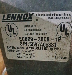 lennox ECB29-30CB-1P heater frame and elements 30 Kilowatt (six elements)