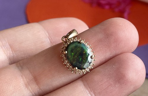 New Large 9K Ethiopian Midnight Opal & White Zircon pendant with COA - Picture 4 of 6