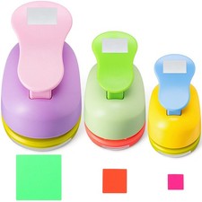 Chengu 3 Pack Square Craft Hole Punch 2, 1 and 5/8 Inch Random Color