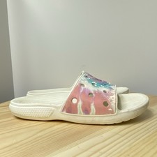 Crocs Sandals Mens 5 Womens 7 Slip On Slides White Watercolor Iconic Comfort