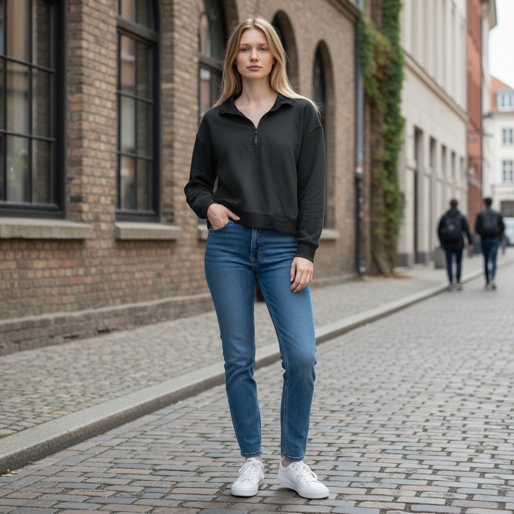 Fabletics Quarter Zip Pullover Sweatshirt Black L… - image 1