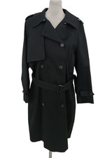 M&S Women's Trench Coat Size 18P Black Belt Double Breasted Shower Resistant New