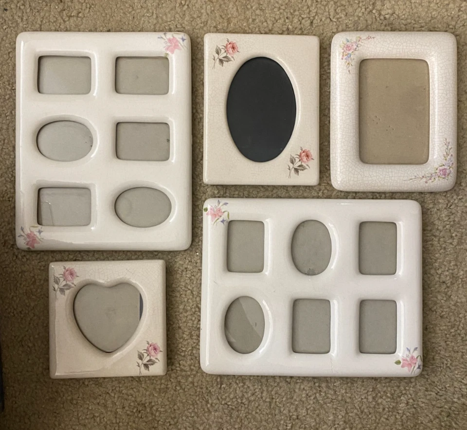 🌸 Lote de molduras florais de porcelana vintage chique gasto Cottagecore 💖 Conjunto de 5 - Imagem 3 de 4