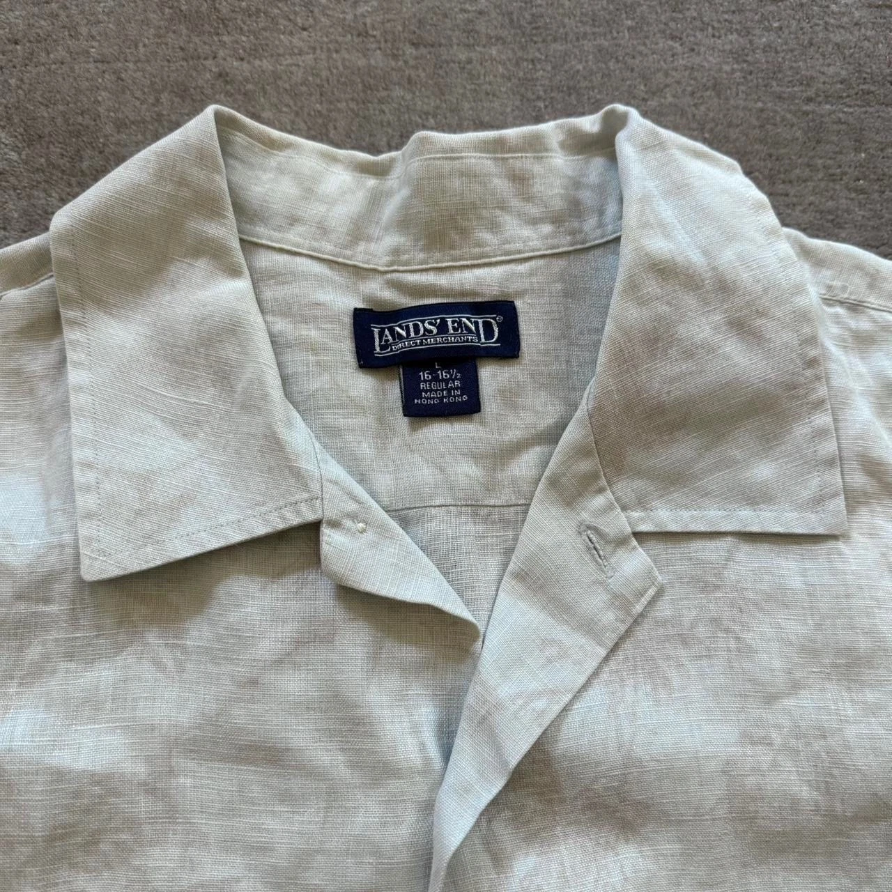 Vintage 90s Lands’ End Men’s Short Sleeve Button Up Shirt 100% Linen Light
