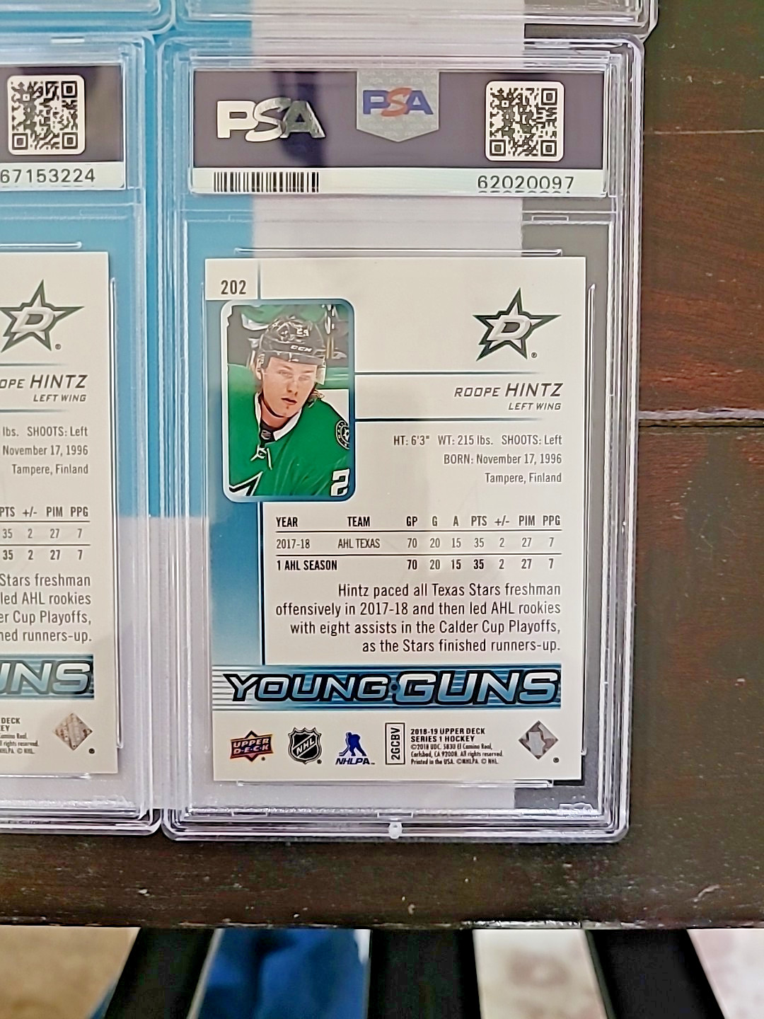 2018-19 Roope Hintz Upper Deck Young Guns #202 Rookie RC PSA 10 GEM MINT view 4