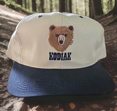 Vintage Kodiak Bear Snapback Hat - Off White w. Navy Brim