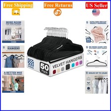 Black Velvet Hangers 50 Pack, Non Slip, Space Saving, for Clothes