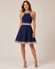 Vince Camuto Women's Halter Neck Fit And Flare Skater Dress Size Medium Navy
