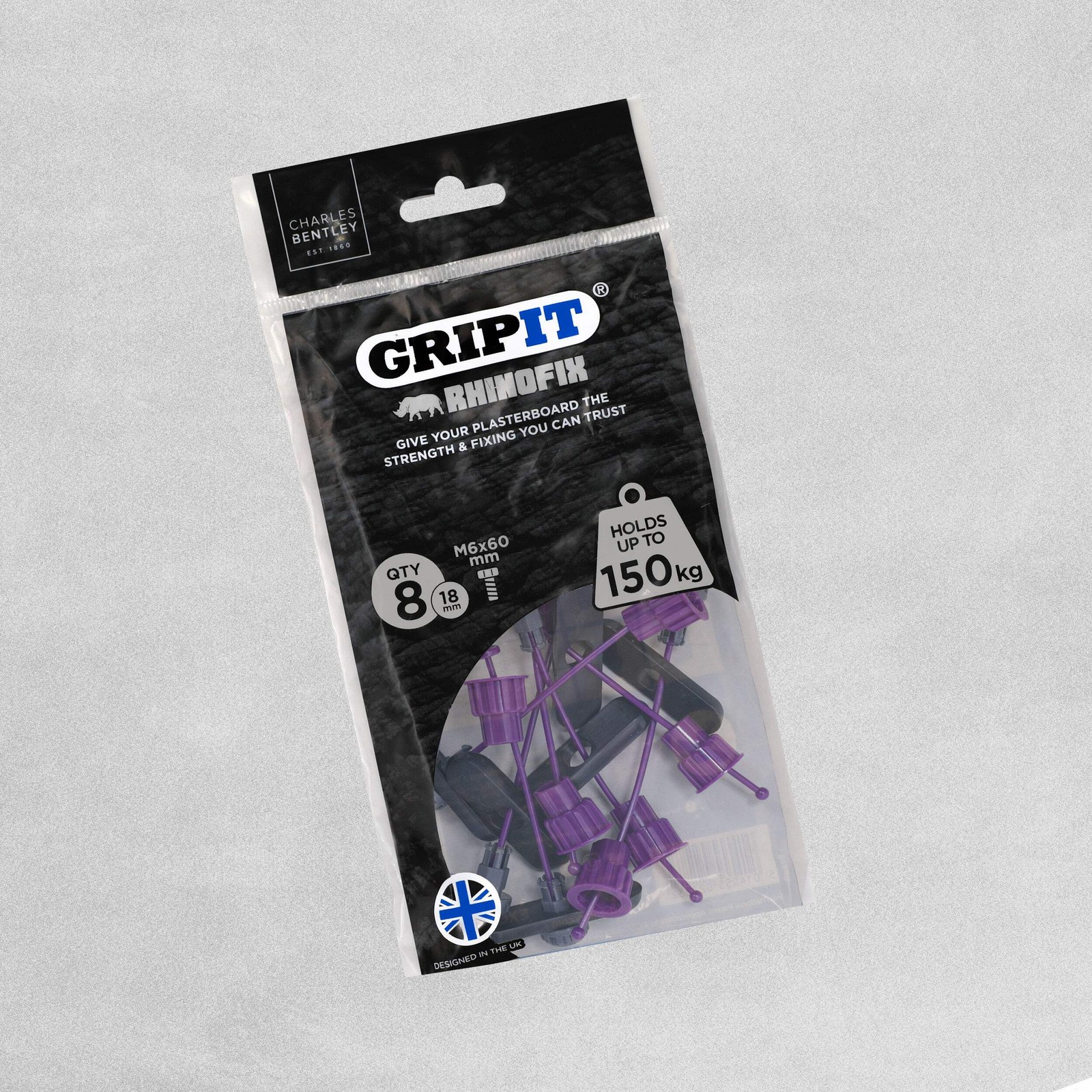 GRIPIT RHINOFIX Plasterboard Fixing Kit - 8pcs-Holds up to 150kg