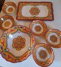 Lot Melamine Bowls, Serving Bowl and Tray! Mosaic Colors Summer Outdoors 7 pcs.