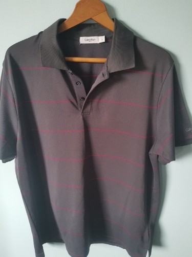 Calvin Klein golf polo top Large. Grey with Pink Stripe Good Condition