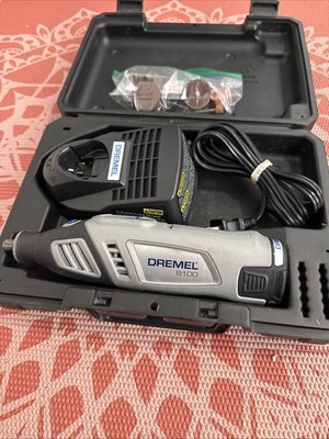 VERY NICE DREMEL 8100 CORDLESS TOOL W/CHARGER, 1 BATTERY, CASE AND ASSORTED BITS