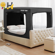 Full Size Bed Tent 3 Doors Breathable Mesh Window Privacy Canopy Dream Tent Blac