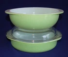 PYREX Round Casserole GREEN w/Lid ~ #024 & 227 Cake ~ 2 qt LIME SHERBET ~ VGC