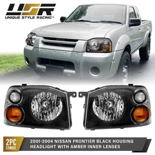 Black Housing with Amber Reflector Headlight Set (L+R) For 01-04 Nissan Frontier
