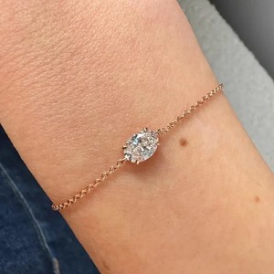 Authentic 1.25Ctw Oval Cut IGI Certified Lab Grown Diamond Bracelet 14K Yellow Gold Plated