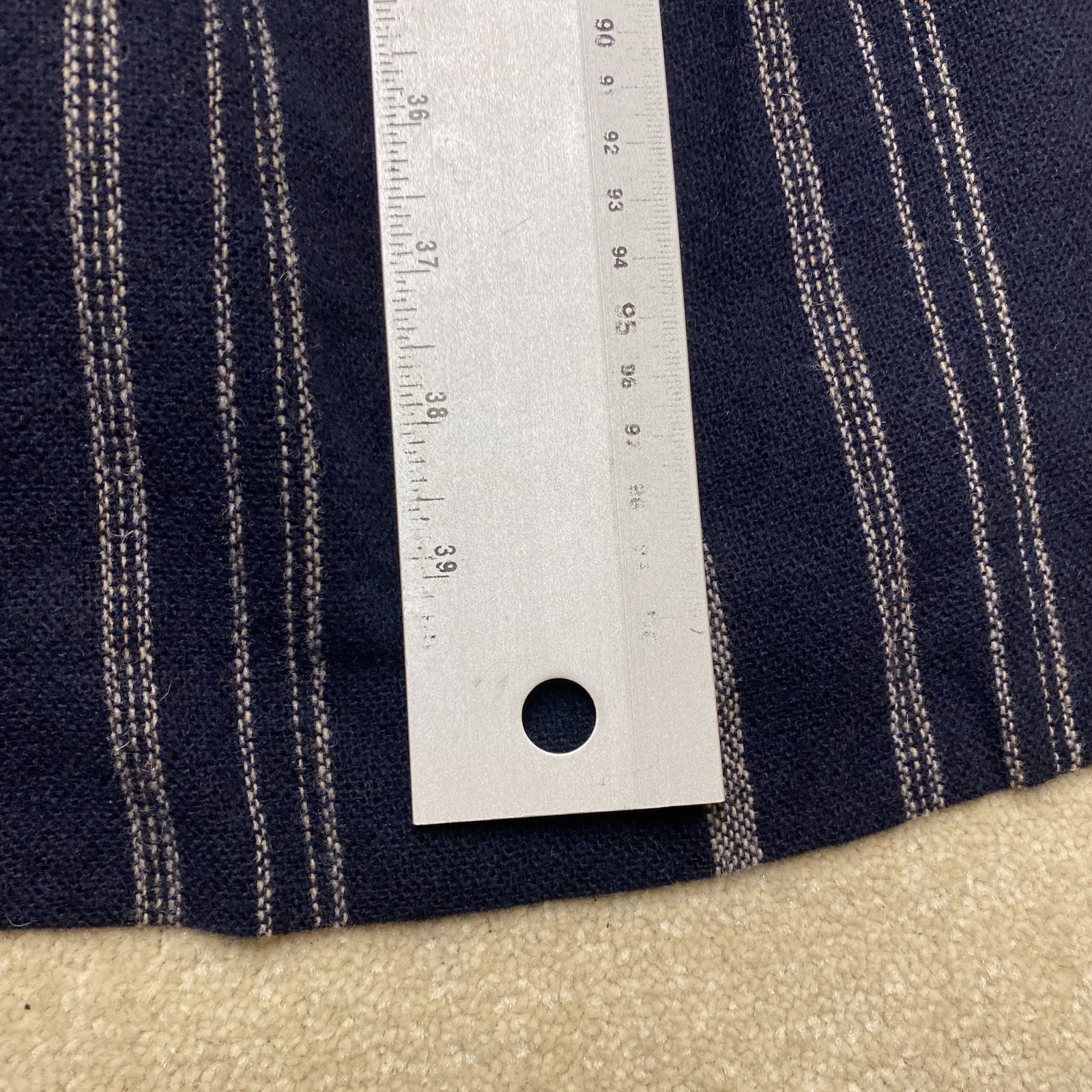 Toast Midi Dress UK 14 Navy Blue Ecru Stripe Wool Gauze Moroccan Boat Neck