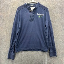 Abercrombie  Fitch Henley Shirt Mens Large Navy Muscle Fit Embroidered A F NY