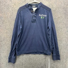 Abercrombie & Fitch Henley Shirt Mens Large Navy Muscle Fit Embroidered A&F NY