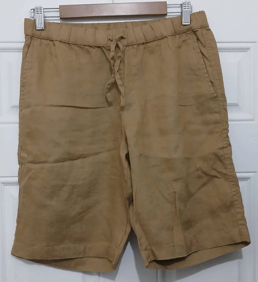 Womens size large 30 waist wide leg Bermuda resort shorts 100% linen caramel