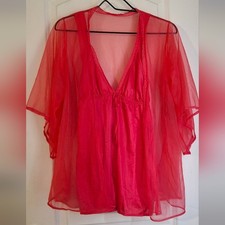 Vintage Nightgown Womens Babydoll Sz M Sheer Red Cover-Up Fairycore