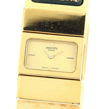 Vintage N MINT HERMES LOQUET L01.201 Enamel Gold Tone Bangle Red Ladies watch