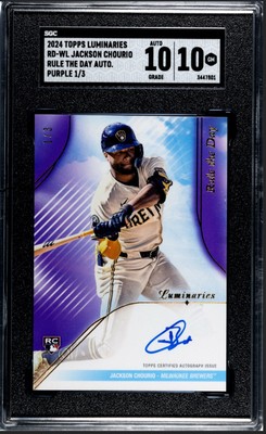 2024 Topps Luminaries Jackson Chourio Rule The Day Auto  PURPLE #1/3 SGC 10 10
