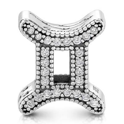 MATERIA Zwilling Bead Sternzeichen Charm Gemini Silber 925 mit Zirkonia
