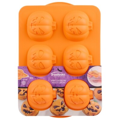 TRUDEAU 6CT JUMBO PUMPKIN PAN HALLOWEEN silicone cupcake