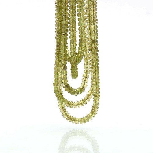 394 Carat Natural Peridot Faceted Rondelle Beads Loose Stone 5 Line Necklace - Picture 4 of 4