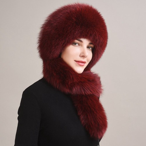 Damen Echt Fuchspelzmütze mit Latzschal schön warm Winter Gehörschutz Mütze - Bild 9 von 18