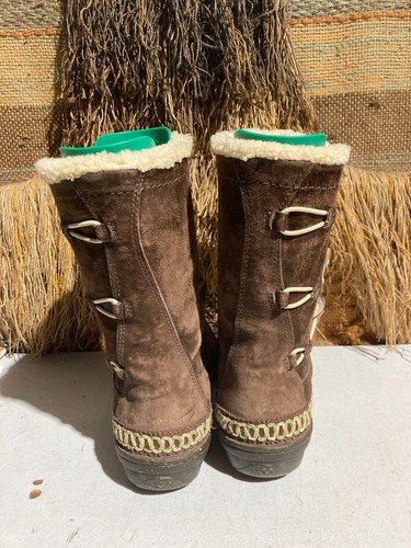 UGG Australia Mujer Talla 9 Cuero Piel de Oveja Elásticas Palanca Nieve Botas Marrones 5183 - Imagen 3 de 9