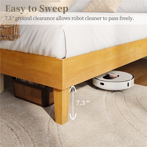 Wood Bed Frame w/Plywood Slats Underbed Space Easy Assembly, Natural Wood Finish - Picture 8 of 26