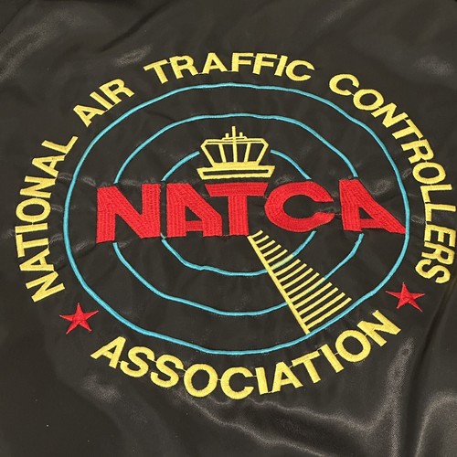 VTG 80s NATCA National Air Traffic Controller Association Sz L Satin Jacket - Picture 2 of 17