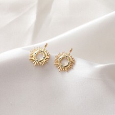 4pcs CZ Pave Round Ring Sun Charm,Cubic Zirconia Sun Pendant,Hoop Charm