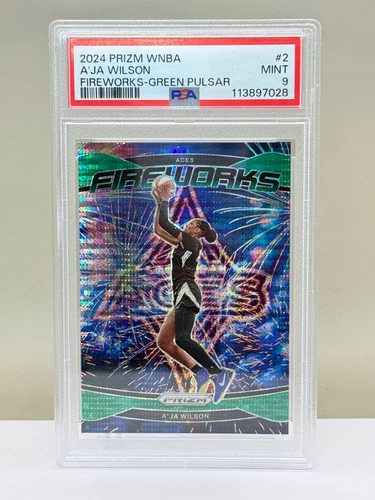 A'JA WILSON  FIREWORKS GREEN PULSAR 21/25. PSA 9 2024 PANINI WNBA PRIZM