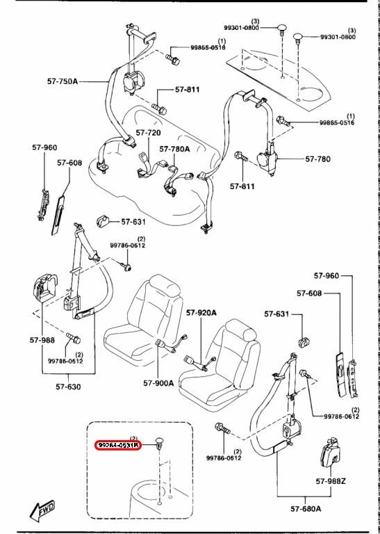 Sujetador de resistencia inferior para puerta delantera Mazda 992640531B OEM para CX‐3, MX‐5, RX‐8 Foto 3 de 4