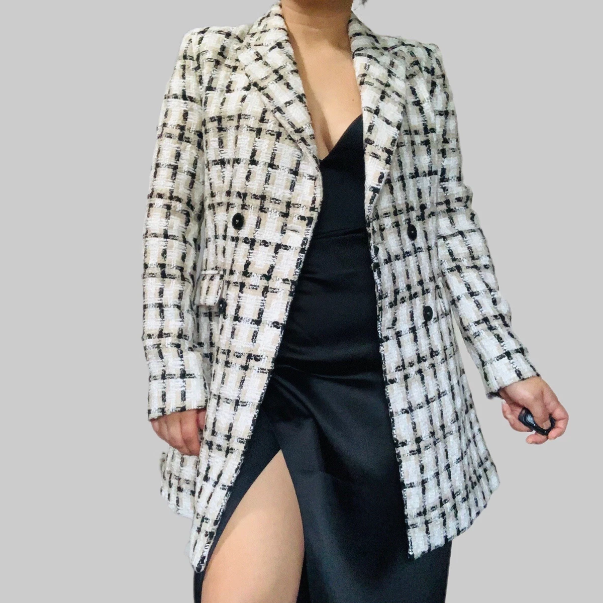 Plaid longline blazer clearance