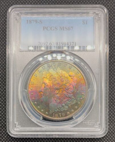 1879 S $1 Morgan Silver Dollar PCGS MS67 Rainbow Toned OBV Looks Semi PL