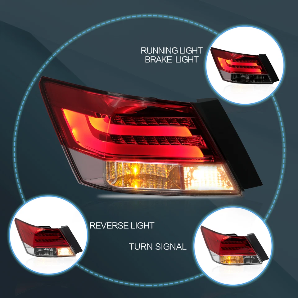 Pair LED Tail Lights Red For Honda Accord 2008-2012 4 Door Sedan Rear Brake Lamp - Imagem 2 de 4