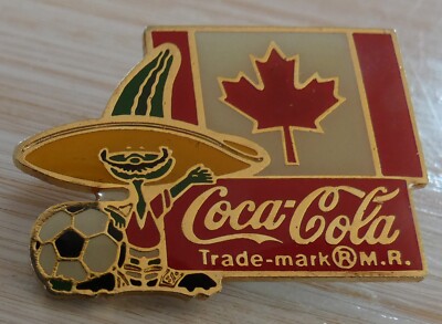 NO PIN'S BROSCHE VINTAGE WM FOOTBALL MEXICO 86 KANADA MASKOTTCHEN PIQUE COCA COLA