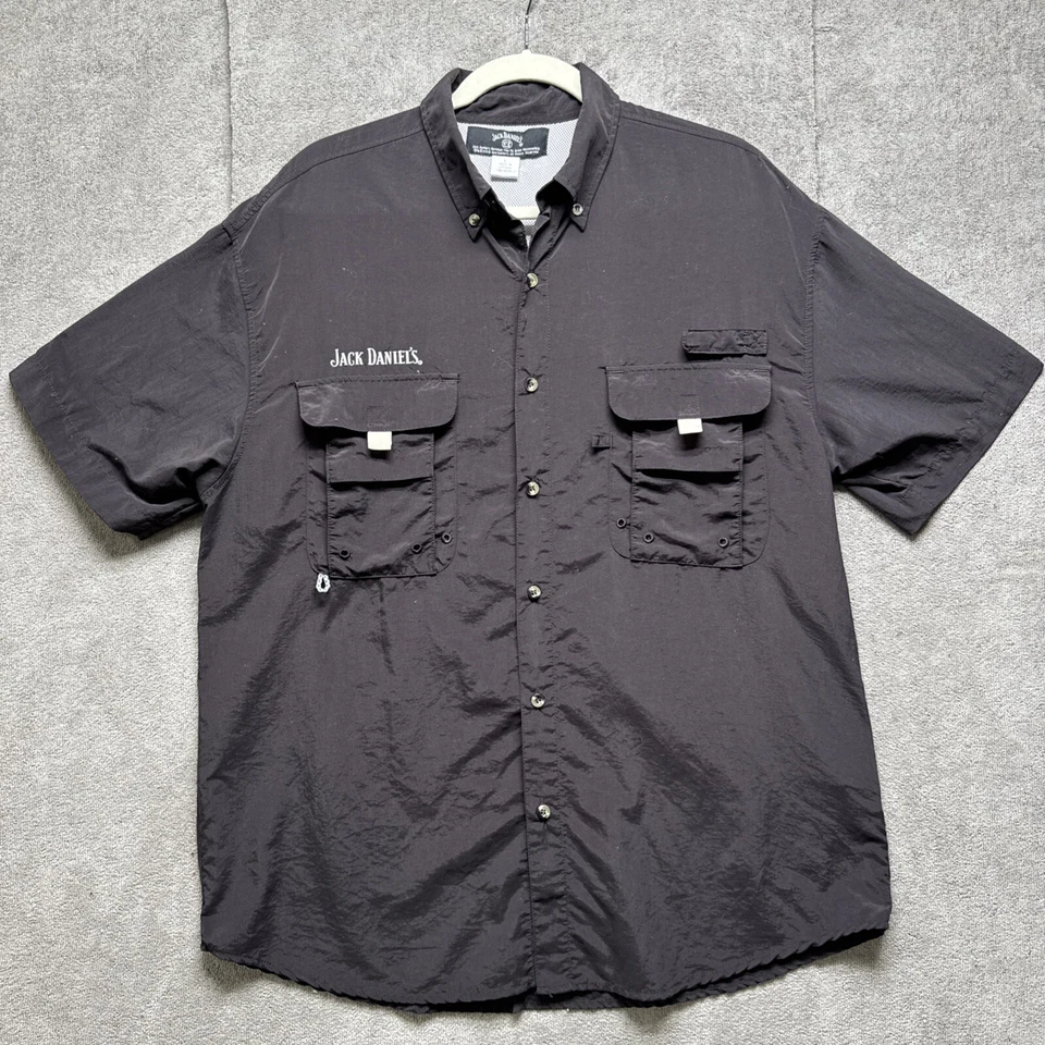 Jack Daniel’s Men’s Large Black Button Front Utility Work Shirt Embroidered Logo - Image 2 of 4