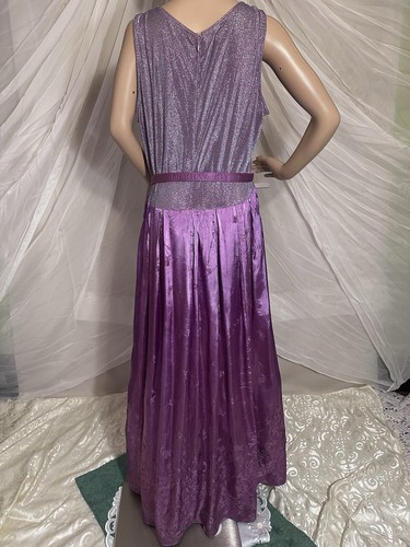 Hand Dyed Purple Violet Rose Formal Shiny Sparkly Belted Patra Dress Size 16 - Picture 5 of 20