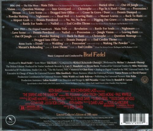 Brad Fiedel "THE SERPENT AND THE RAINBOW" Varese Club score 2CD SEALED - Picture 2 of 2