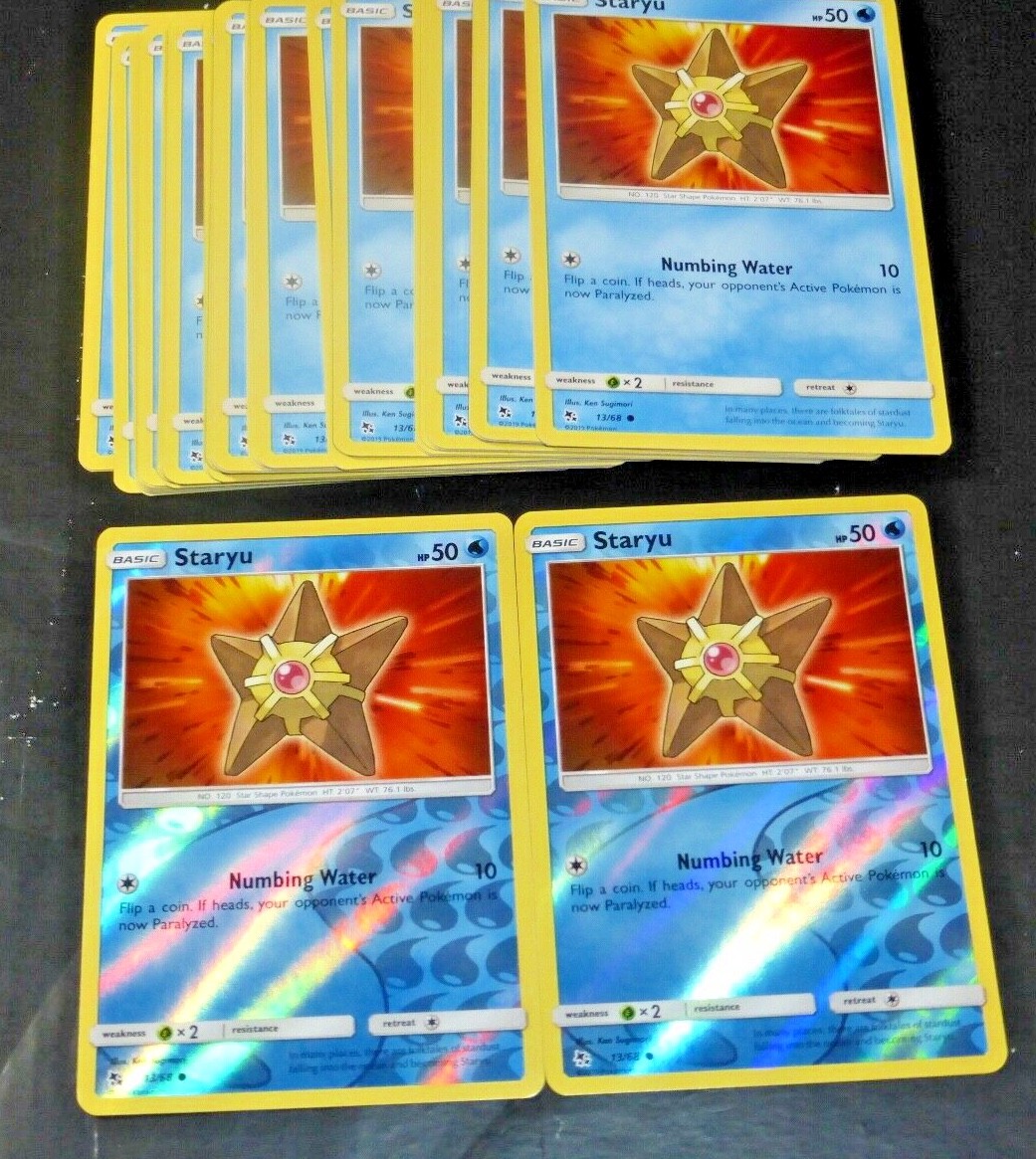 (40) 2019 POKEMON HIDDEN FATES STARYU 13/68~ 2X REVERSE HOLO +38 COMMON CARD LOT