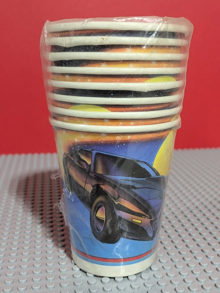 Lote de 8 tazas de papel vintage KNIGHT RIDER fiesta cumpleaños años 80 paquete abierto Foto 3 de 4