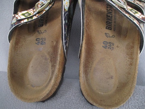 Birkenstock Sandals Womens 40 Blue Florida Floral Leather Strap Casual Beach - Picture 3 of 15