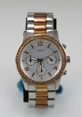 GUESS Waterpro Herren Quarzuhr Chronograph Weiß 100 m Edelstahl Armband Kupfer
