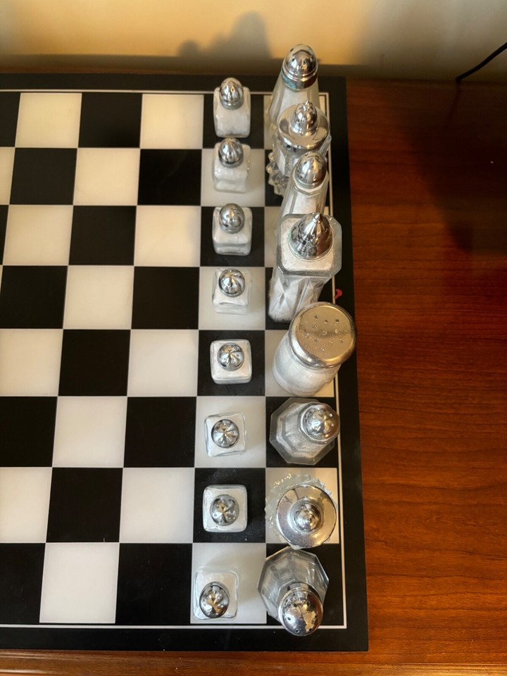 Vintage Salt And Pepper Chess Set With Board. One Of A Kind. eBay